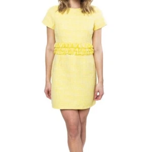 Julie Brown JB NYC Sunshine Yellow Sheath tweed Dress tiered fringe size 12 - Picture 1 of 9