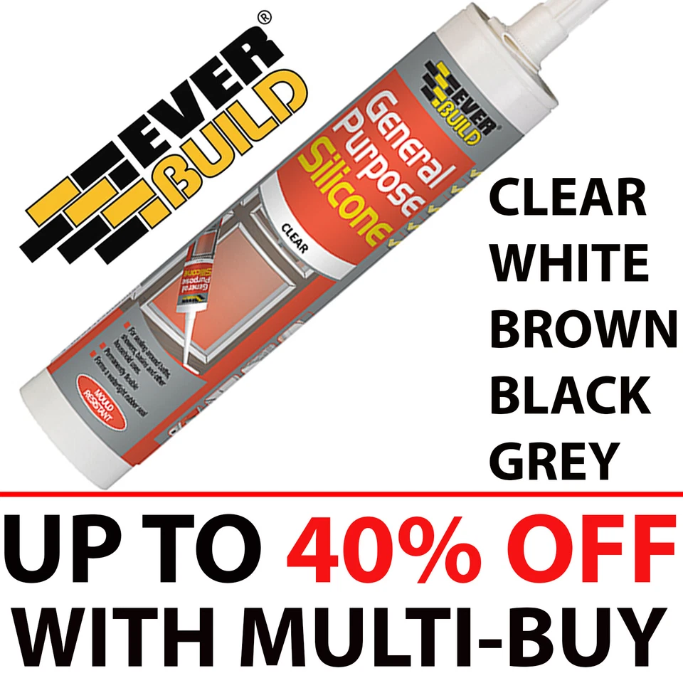 EverBuild General Purpose Silicone Sealant, Clear White Brown Black Grey