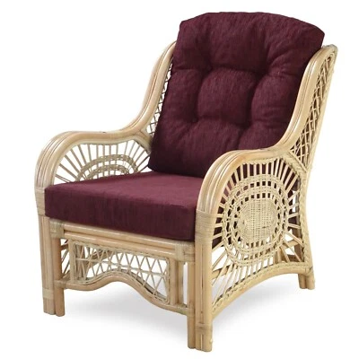 Sillón de salón Malibú hecho a mano ECO ratán mimbre con cojines marrón oscuro, natural Foto 1 de 3