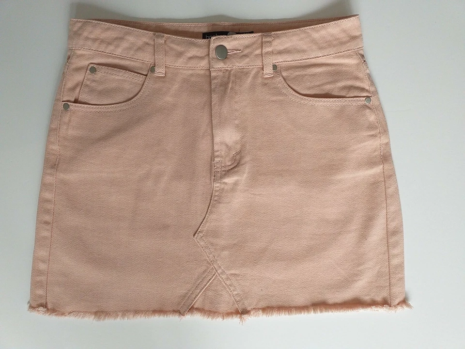 Boohoo Pink Denim Mini Skirt Size 10 Slight Distressed Look - Good Condition  - Image 1 of 4