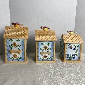 Bird House Canisters By Alco Industries New Cookie Jar, Set 3pcs Ceramics 90’s - Picture 1 of 13