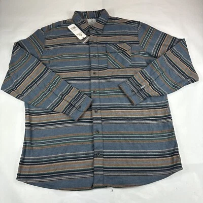Ascend Textured Brawny Blue Flannel Shirt Men XLT Striped Long Sleeve Button Up - Image 1 of 4