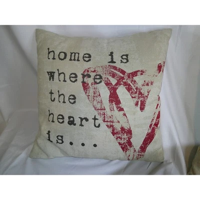 Home is Where the Heart Is Throw Pillow Square Red Heart Textured Cream Accent - Image 1 of 2