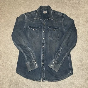Levis Denim Shirt Mens Medium Blue Pearl Snap Western Sawtooth Long Sleeve - Picture 1 of 11