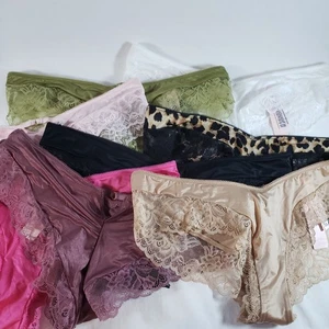 Victoria's Secret Cheeky-Höschen rosa Spitzenbesatz hoher Beinausschnitt glatter Satin - Bild 1 von 44