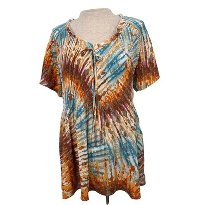 Top túnica para mujer Chloe Rene talla M multicolor cuello atado manga corta Foto 1 de 4