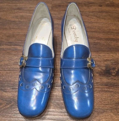 1960 Mod Vintage Obolo Amalfi Por Rangoni Azul Oscuro Hebilla Zapatos hechos en Italia. Foto 1 de 4