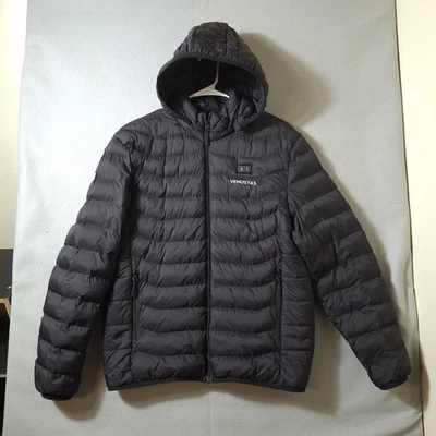 Venustas Heated Puffer Jacket Men M Black Hooded Mylar Thermal Lining No Battery - Image 1 of 4