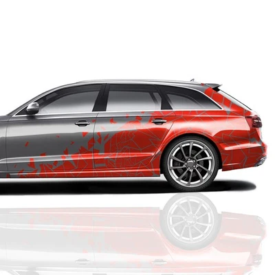 2er Set Auto Aufkleber Mosaik Scherben 200x60cm Geometrisch KX074 Rot - Bild 1 von 4