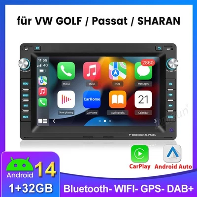 7" Für VW Polo 9N Golf 4 Passat B5 T5 Android 14 Autoradio Carplay GPS NAVI SWC - Bild 1 von 4