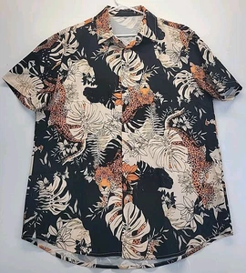 Panther & Cheetah Jungle Hawaiian Casual S/S Mens XL Button Up - Picture 1 of 8