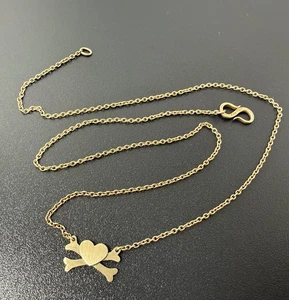 Collana catena cavo vintage argento sterling 3 g ossa incrociate cuore gancio a S 17,5 pollici - Foto 1 di 5