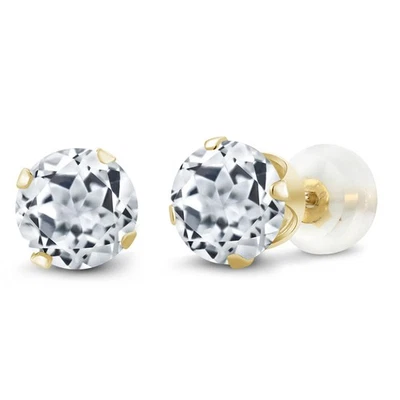 0.66 Ct Round White Topaz 10K Yellow Gold 4-prong Stud Earrings 4mm - Image 1 of 3