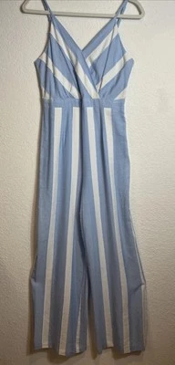 Skies R Blue White & Ice Blue Vertically Striped Jumpsuit Size S - Image 1 of 4