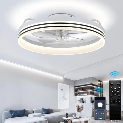 Ceiling Fan with Light, 6 Speeds, Dimmable, Reversible, 20" White - Image 1 of 4