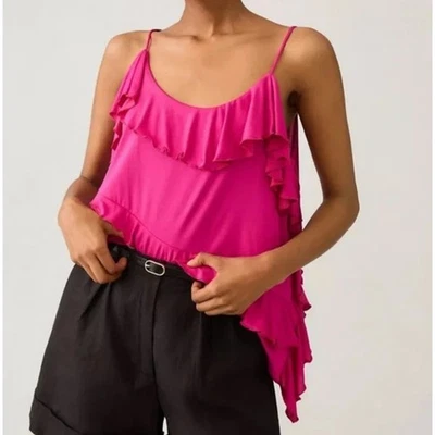 Blusa para mujer Anthropologie rosa con volantes asimétrica sin mangas XL nueva con etiquetas  Foto 1 de 4