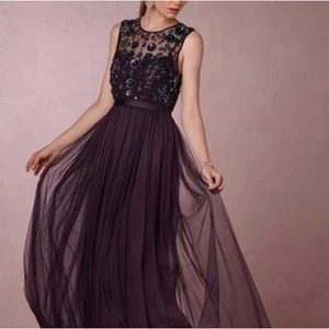 Vestido Aguja e Hilo Borgoña Cuentas Mariel Berenjena Lentejuelas 10 Púrpura - Imagen 1 de 13