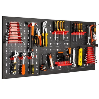 FEMOR Werkzeugwand Metall Lochwand mit Haken Werkstattwand Werkzeuglochwand 120x60cm