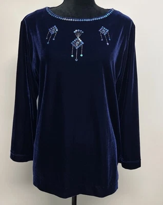 De colección Coldwater Creek Cuentas Azul Terciopelo Valor Top Lentejuelas Cachicho Hada Foto 1 de 4