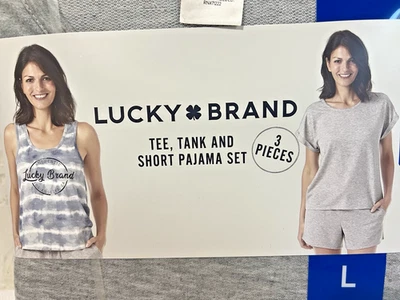 Lucky Brand Women's 3-Piece Tee, Tank and Short Pajama Set, Gray, Large (NWT) - Image 1 of 4