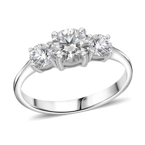 STUNNING!! 1.30ctw 3 Stone Moissanite Ring Rhodium Plated Sterling Size 7 - Picture 1 of 6