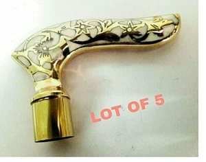 Lot of 5 PCs Brass White Designer Head Handle For Walking Stick Cane-Only Handle - Picture 1 of 3