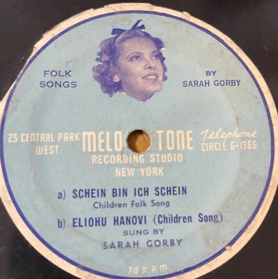 Jewish 78 RPM -Sarah Gorby-  Children songs in Yiddish - 4 songs -Melotone - Image 1 of 2