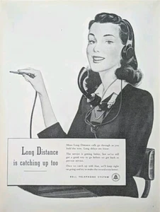 Anuncio impreso vintage de teléfono Bell 1946, blanco y negro. - Imagen 1 de 1