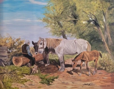 Pintura a óleo original em tela. Feito à mão. 50 x 40 cm. "Momento de descanso". - Imagem 1 de 2