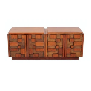 Customized Lane Brutalist TV Console (Nightstands) Mid-Century Modern Paul Evans - Picture 1 of 24