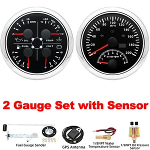 2 Gauge Set 85MM Boat GPS Speedometer 200PH w/tacho&4 IN 1 Gauge with Sensor  - Picture 1 of 20