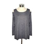 Matty M Women's Size S Dark Gray Cold Shoulder Thick Knit Stretch Rayon Top