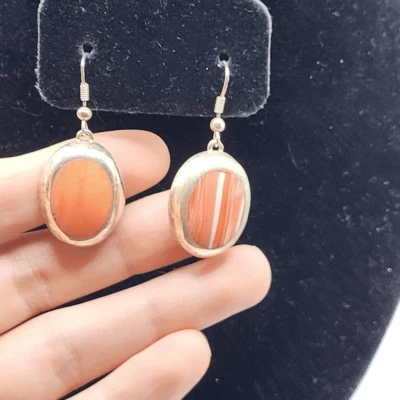 Artisan Made Sterling Silver Pink Agate Dangle Drop Earrings - Image 1 of 3