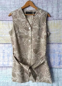 August Silk Tan Tunic Top Button Down Front With Belt, Size Petite Medium/Large - Picture 1 of 9