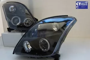 Black LED Angel Eyes Projector Headlights for 04-10 Suzuki Swift Sport Head ligh - Picture 1 of 10