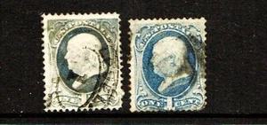1873 U.S. Bank Note 1c Ultra FRANKLIN w Secret Mark Lot of 2 Sc#156 Used Note - Picture 1 of 1