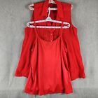 Fever Woman Top L Red Sleeveless Blouse Adjustable Cami Twin Set MISSING BUTTON