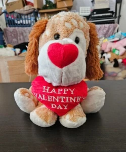 LARGE 14" Spotted Dog Plush Toy Stuffed Animal Valentines Heart White Tan Red - Picture 1 of 6