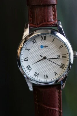 Men's Stainless Steel Quartz Classic Watch w/ Genuine Leather Strap- Adorio - Image 1 of 4