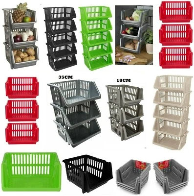 WHITEFURZE VEGETABLE FRUIT STORAGE BASKET KITCHEN STACKING STACKABLE UNIT RACK TIDY TIER