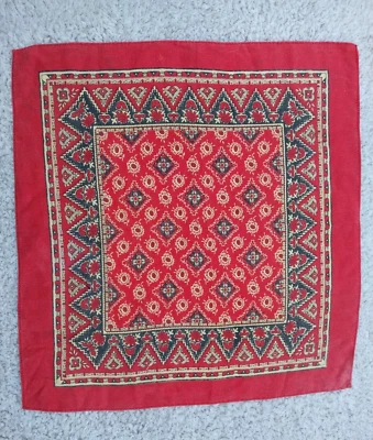 Vintage Red Bandana 1930-40s Floral & Geometric Daisy Aster Red & Black Bandana - Image 1 of 4