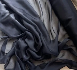 Navy BLUE - Soft Silk Organza Fabric (Also called Flat Chiffon) 6 momme weight - Picture 1 of 5