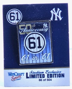 NY Yankees Roger Maris 50th Anniversary 61 Home Run Ltd. Edition Pin 66 of 504 - Picture 1 of 1