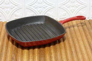 Aaron Sanchez Enameled Cast Iron Panini Grill Pan Bright Red Non Stick 9 Inch - Picture 1 of 5