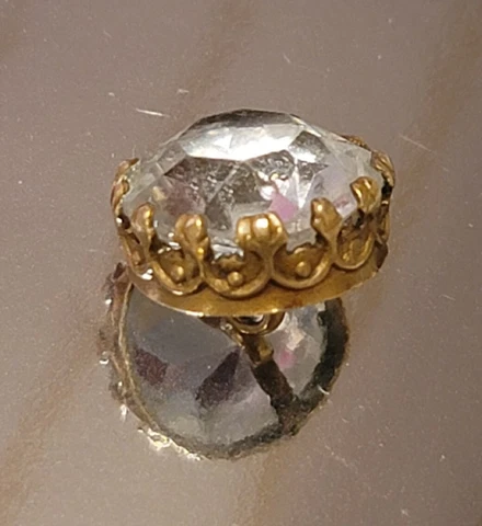 Antique  Button Beautiful RARE faceted Clear Gem In Gilded Gold SHANK BUTTON Cover