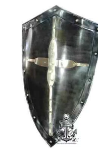 Medieval  Hand Forged Gothic LAYERED STEEL CROSS SHIELD Battle Armor sca/larp - Picture 1 of 5