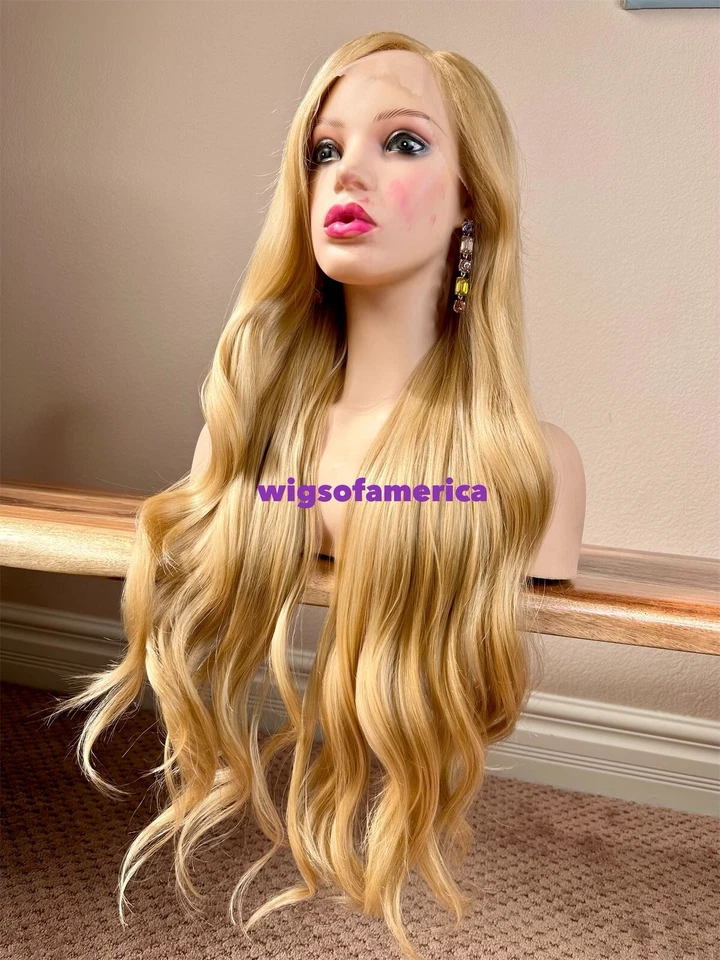 Peluca Rubia Dorada Encaje Parte Frontal 30 Pulgadas Largo Ondulado Calor Ok Foto 1 de 4