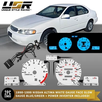 BLUE/GREEN Glow Gauge White Overlay For 98-99 Nissan Altima Instrument Cluster Foto 1 de 4