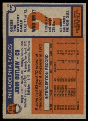 1976 Topps NM-MT John Outlaw #181 - Image 1 of 2