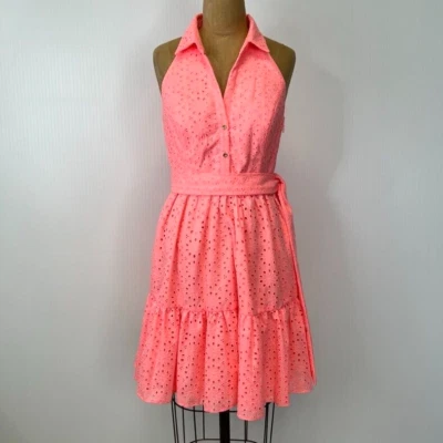 Lilly Pulitzer 连衣裙女式 4 个 Trisha 孔眼衬里珊瑚领带口袋派对核心 Ni — 第 1/4 张图片